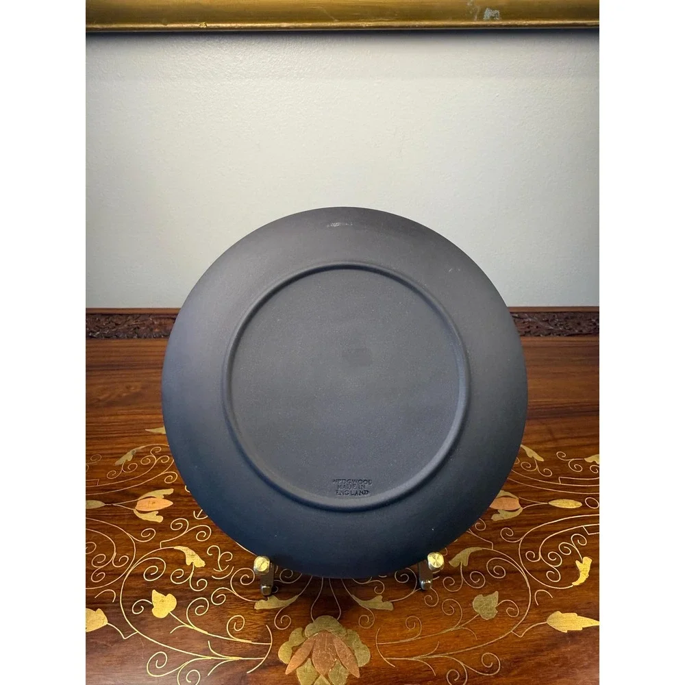 Vintage Wedgwood Mother Plate • Black Basalt Jasperware Gold Relief